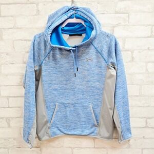 Under Armour Mens ColdGear Hoodie Blue Space Dye Heather‎ Loose Fit Small